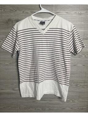 Nike Vintage Men Sz S White Striped Short Sleeve T Shirt 90s Retro Swoosh